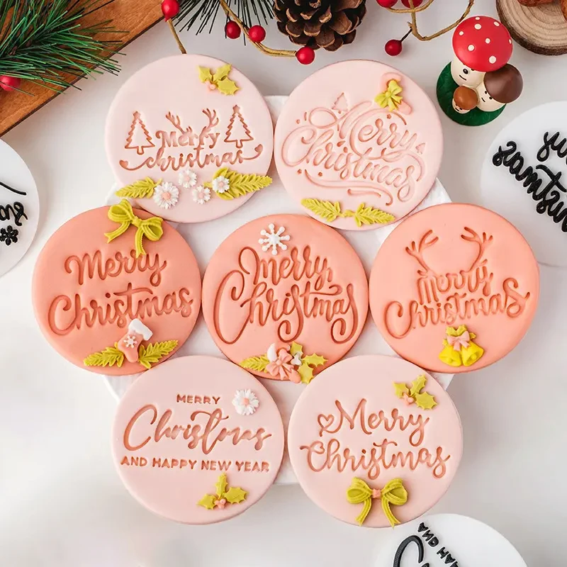 Personalized Christmas Cookie Stamp Fondant Mold Custom Merry Christmas Cookie Cutter Mold with 3D Raised Design