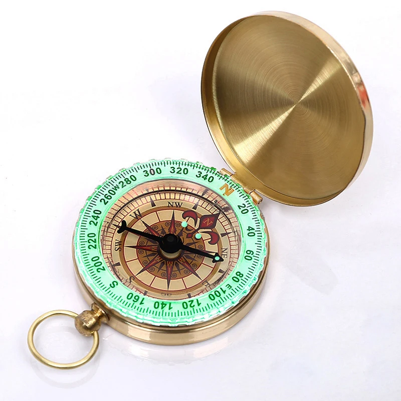 
Hot Selling Portable Gold Metal Outdoor Camping Compass With Glow In The Dark 