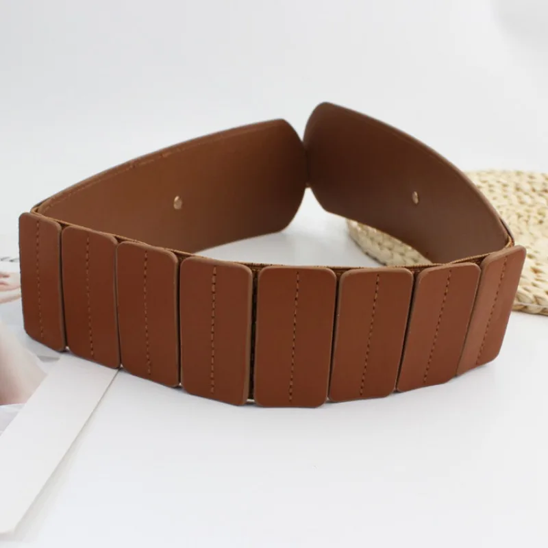 Wholesale Fashion Wide Leather Belt Gold Interlock Buckle Elastic Stretch Corset for Women Ladies Female Dress Coat