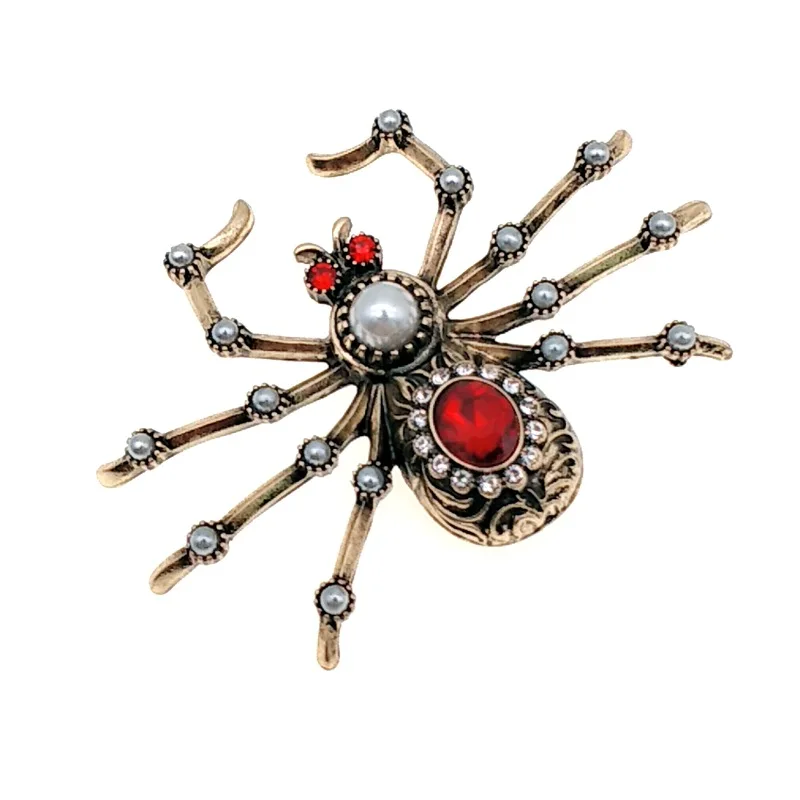 New style  Multicolored Pearl Rhinestone Spider Brooches Metal Alloy Enamel Animal Brooch