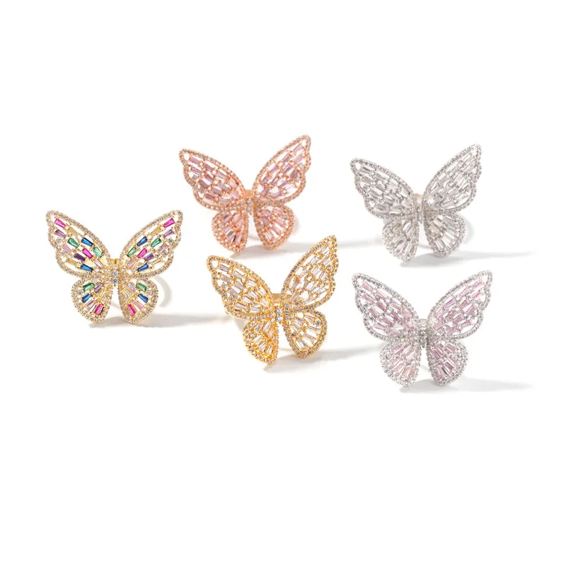 Cubic zirconia butterfly finger ring adjustable fashion women rings for ladies jewelry
