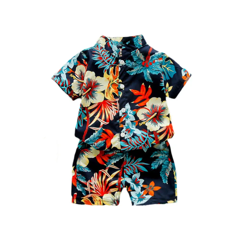 Newly arrived summer short sleeves flowers shirt baby boy clothing Casual Infants baby clothes set Beach suit for children