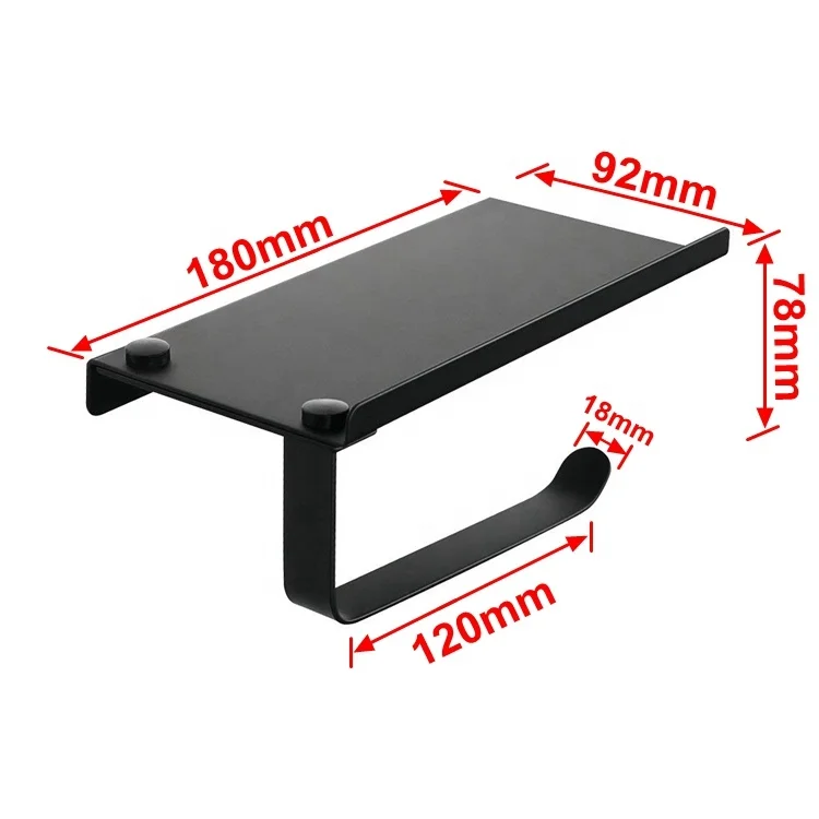 Practical Black Toilet Paper Roll Holder Durable 304 Stainless Steel Multi-functional  with Shelf for Bathroom Kitchen