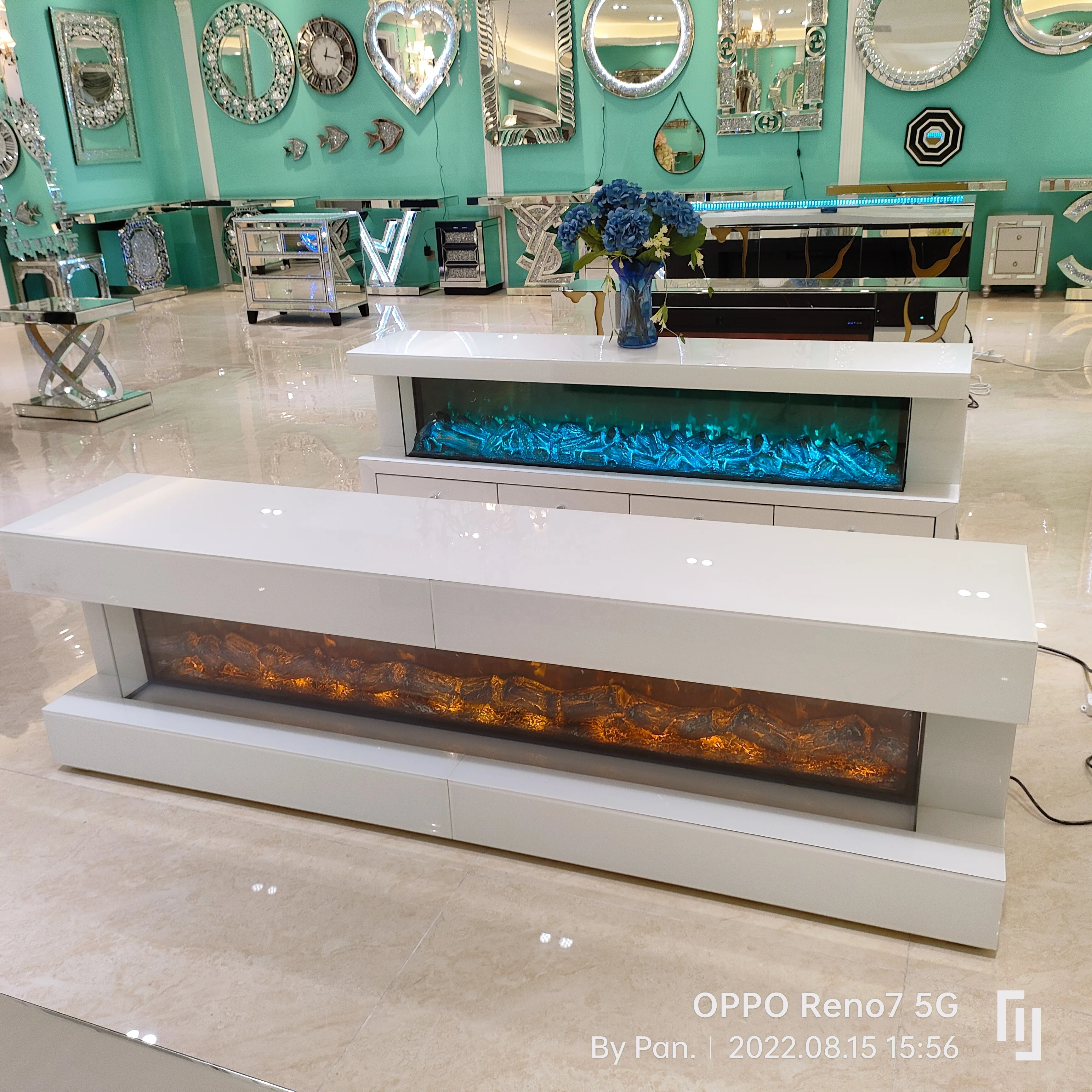 Hot Sale Mirrored TV Stand with Electronic Fireplace Decor Multiple color flames Muebles Meubles Mobles Moebel Mebles Rugs Sofa