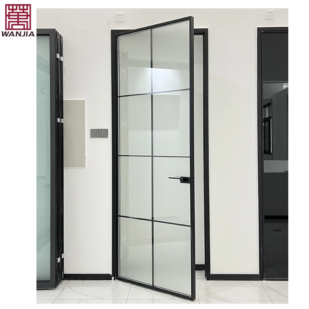 WANJIA Aluminium Minimalism Shower Doors Narrow Frame Interior Bathroom Glass Casement Doors