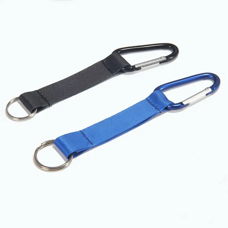 New product polyester short key chain strap cheap custom logo lanyard carabiner keychain for Keys Badges