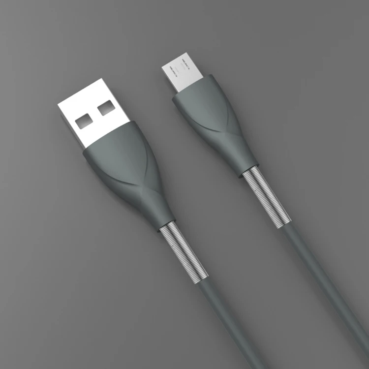New Metal Spring USB data Cable 2M Charging Cable with Metal Spring Protection