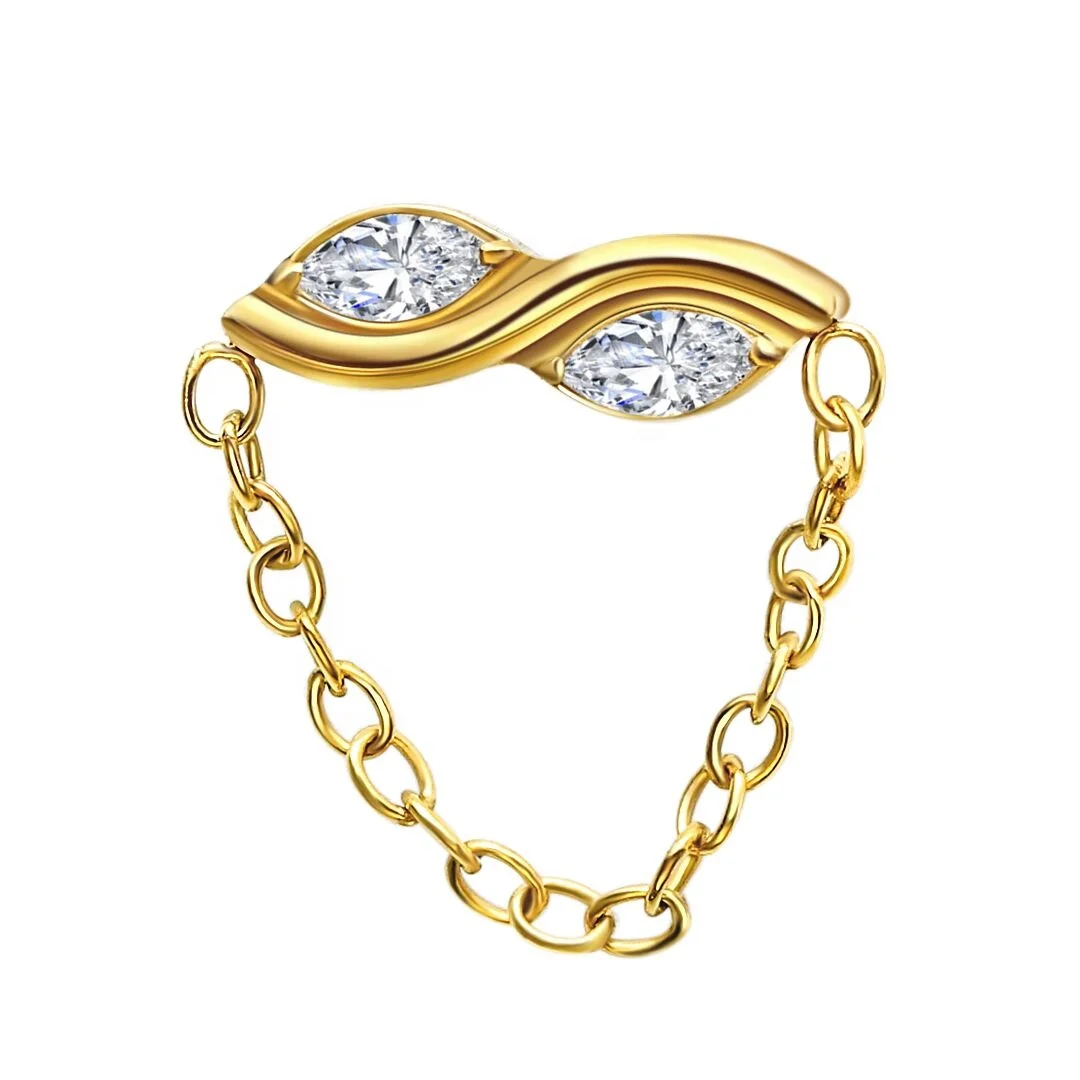 Eternal Metal Implant Grade Titanium internally threaded double Marquise CZ g23 titanium piercing