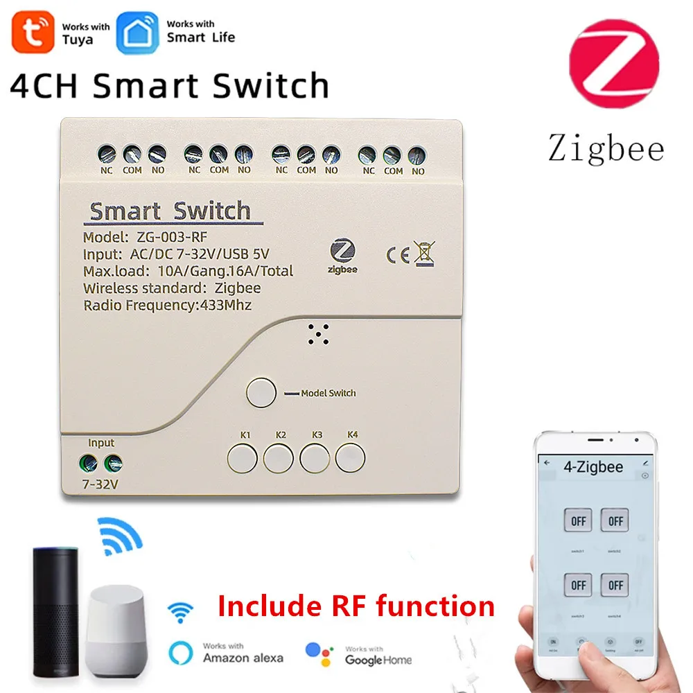 Tuya Zigbee Remote Control 4 Ch Relay Rf Receiver Controller 5V-32V 12V 24V Smart Module Timer Diy Switch