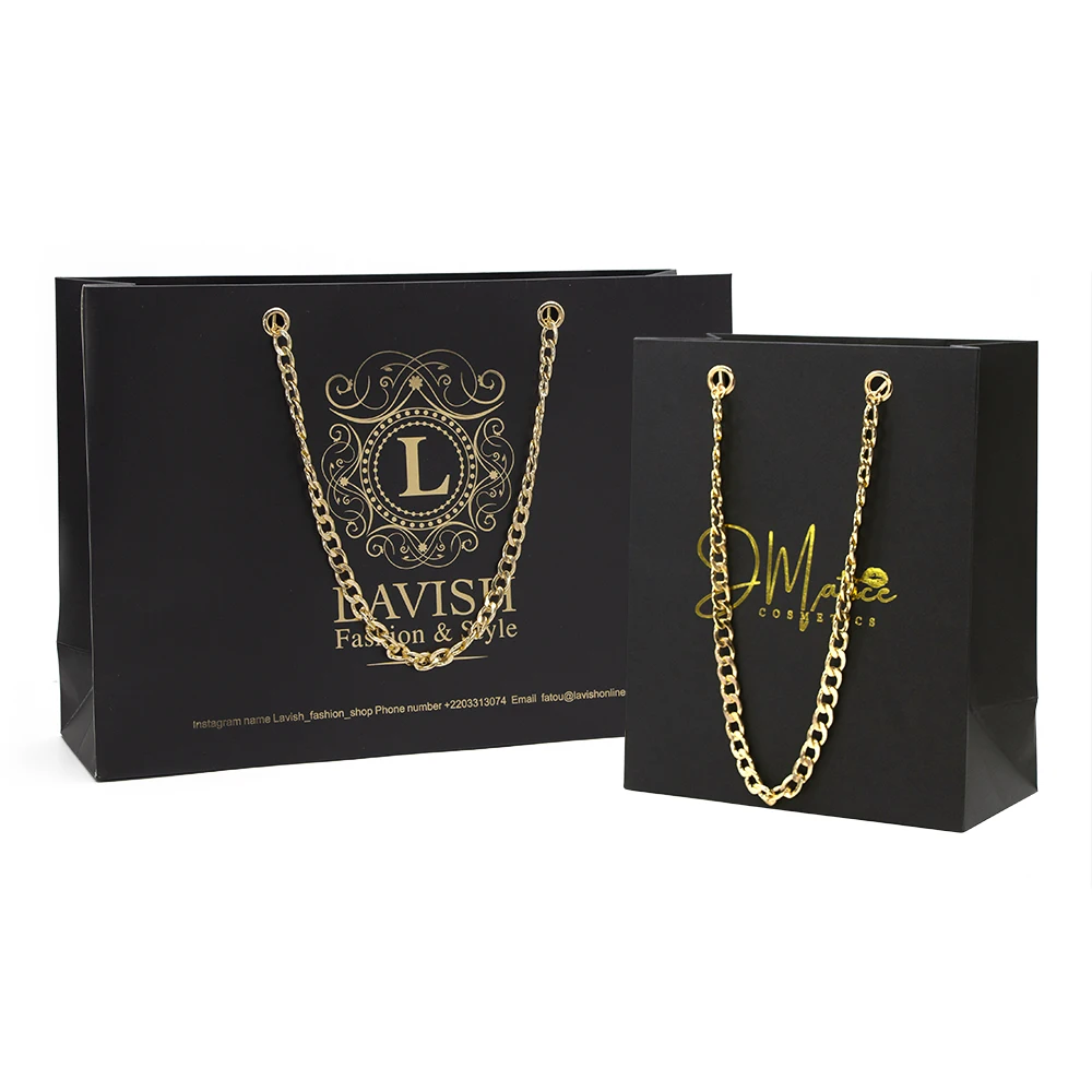 Custom Paper Bag Wholesale China Shopping Paper Bag Packaging Black Luxury Gift Premium Paper Bags With Chain Handle