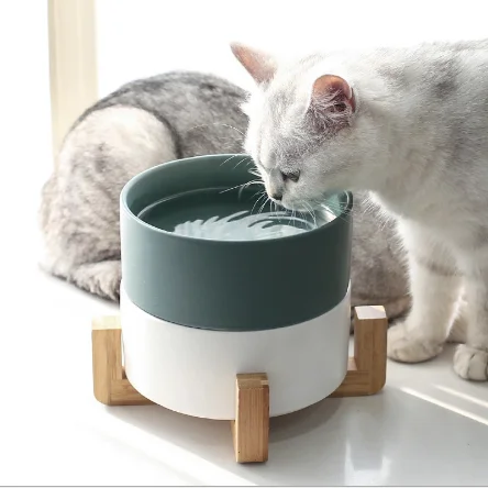 Good Quality Ceramic Cat Bowl with Wood Stand Pet Bowl For Dog And Cat
