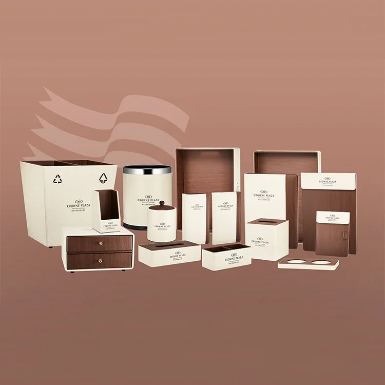 SANHOO Top Quality Hotel Leather Products Acrylic Shell Collection Luxury Hotel Leather Accessories Product Amenities Set