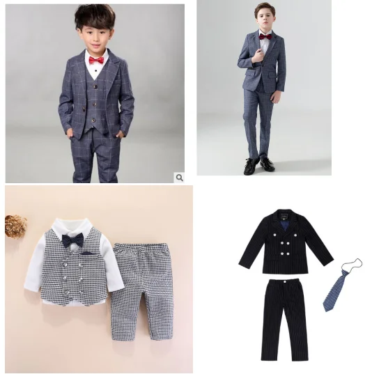 Boys 3Colors Jacket Pants 2Pcs Clothing Set Kids Formal Wedding Suit Gentleman Children School Performance Graduation Dress