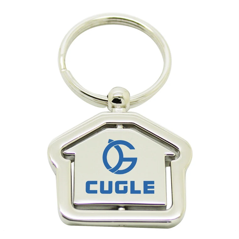 Customized Logo Rotating House Key Chain Stainless Steel Hardware Keyring Enamel Alloy Custom Metal House Keychains