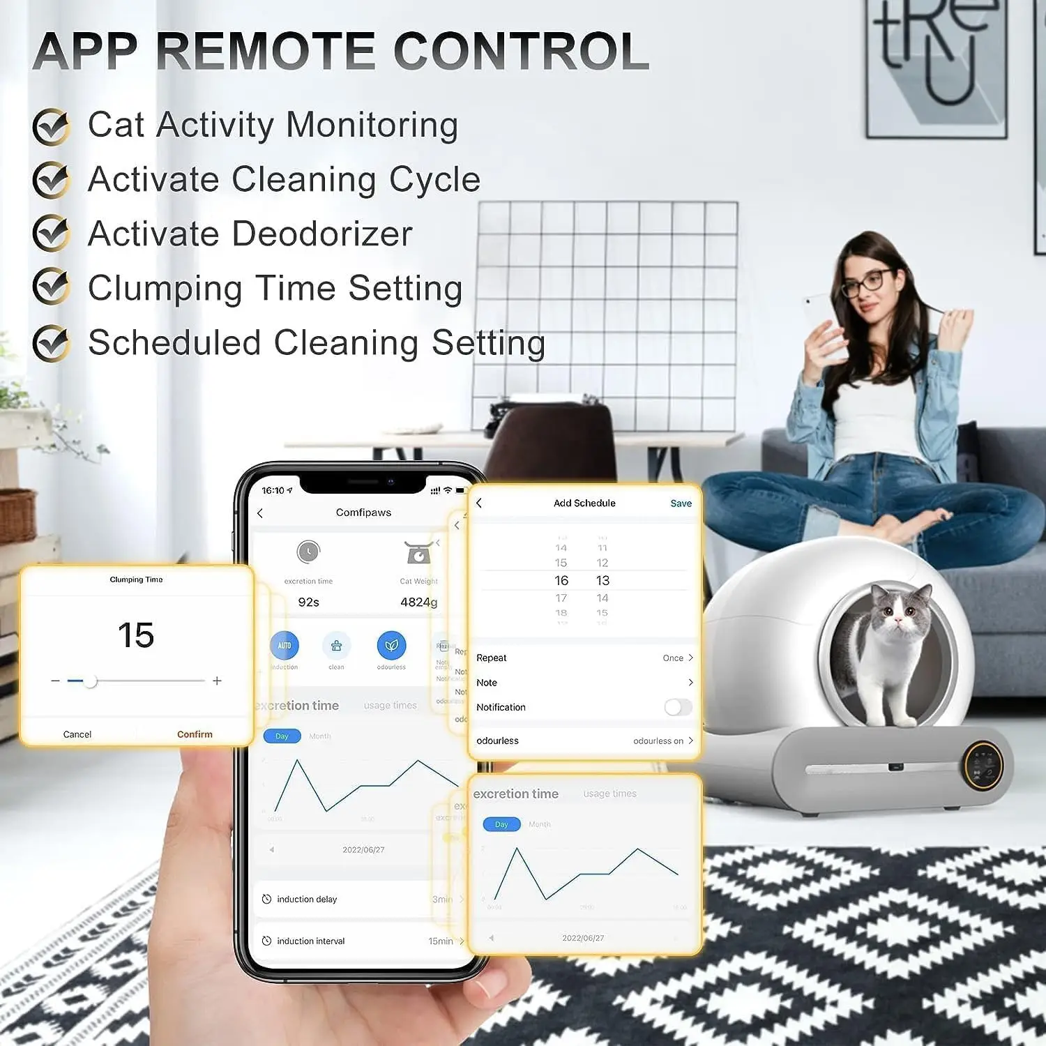 Self-Cleaning Cat Litter Box Large Capacity Automatic Cats Toilet WIFI App Control smart Auto Cleaning Cat Litter Box