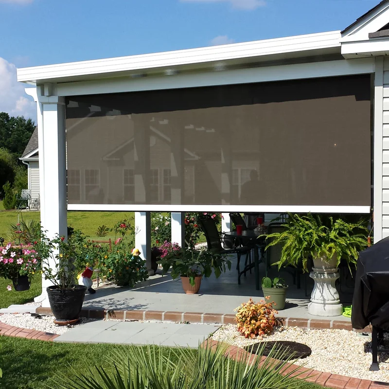 Custom Size garage outdoor cafe Motorized Double Blackout Zip Screen Blinds