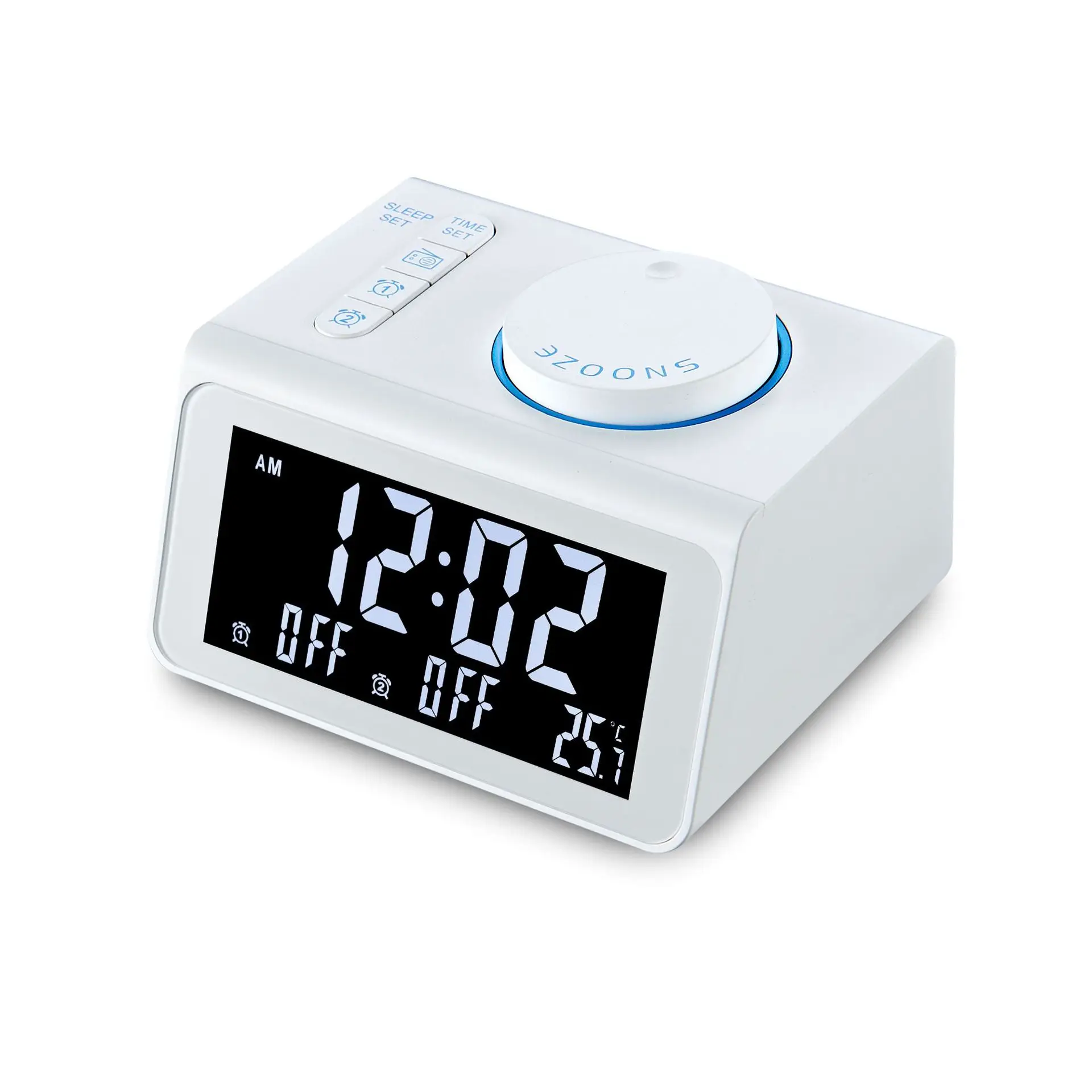 Digital bedside Alarm Clock with FM Radio Dual USB Charging Ports AUX Temperature Detect Snooze Hotel room