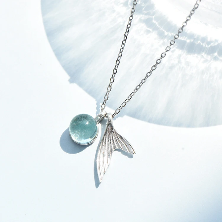 popular Women s925 sterling silver female clavicle chain mermaid tears blue pendant mermaid necklace woman jewelry
