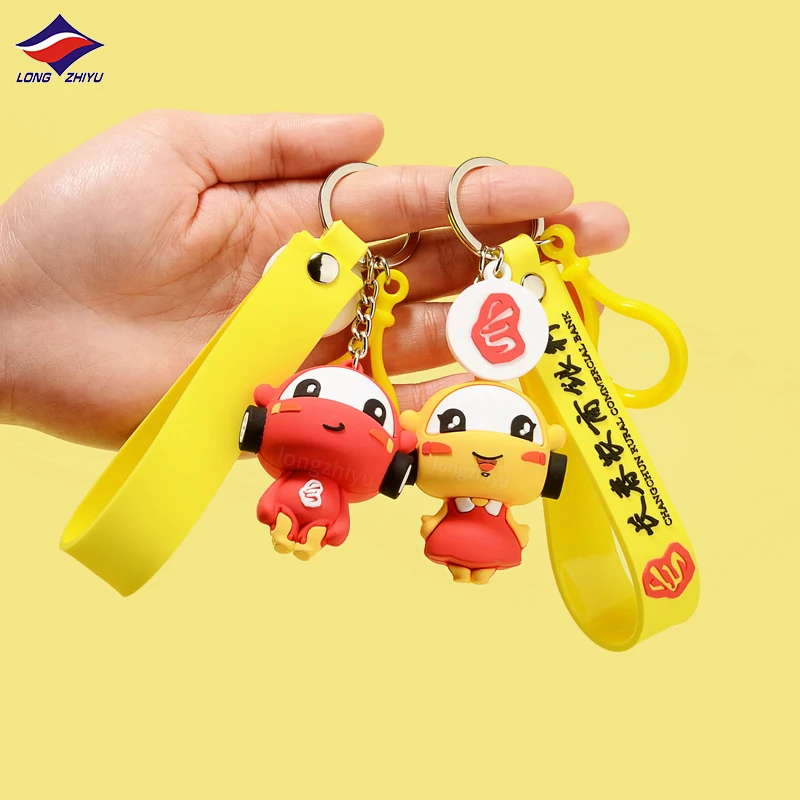 Longzhiyu Anime Cartoon Doll Keychain Gifts for Children Custom Logo 3D PVC Keychains Soft Silicone Key Chain Manufacturer