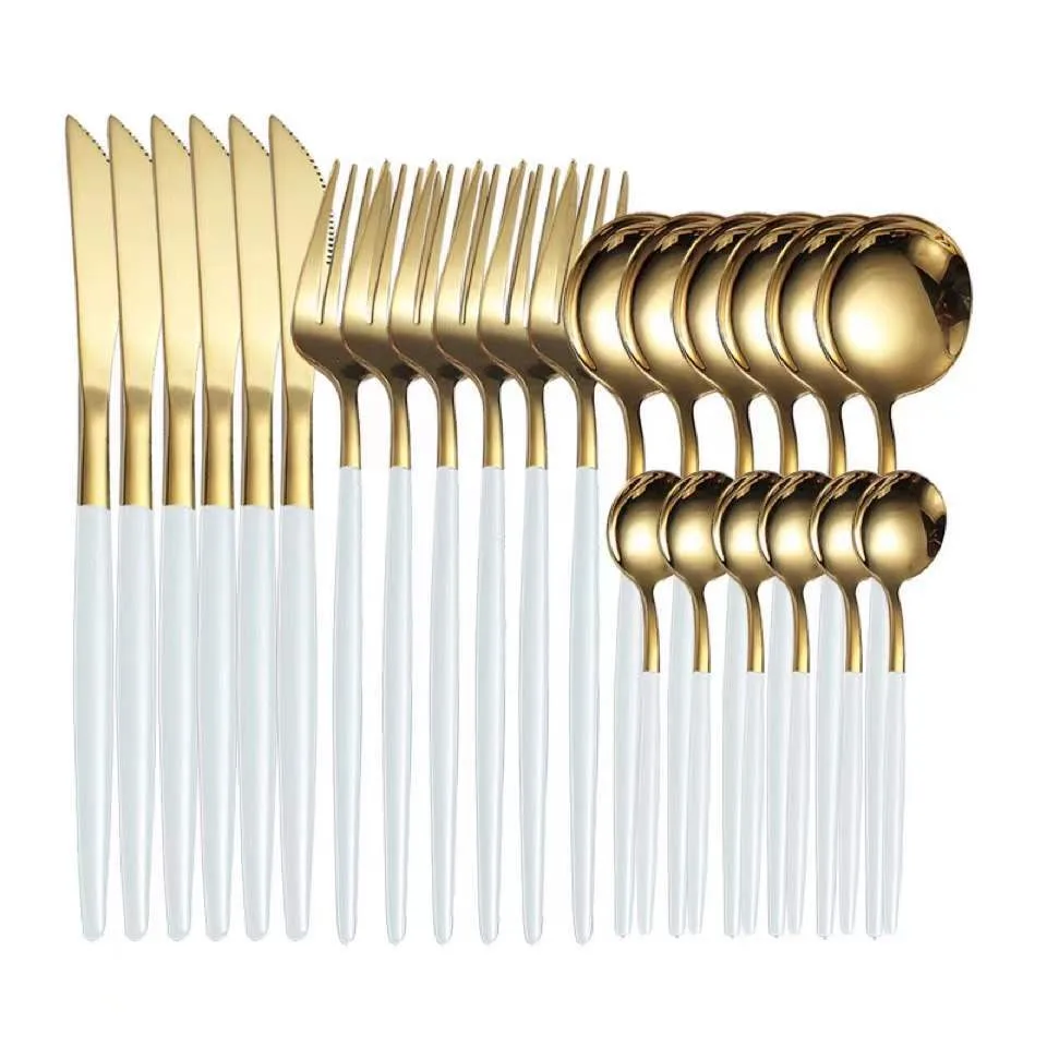 Luxury palace style 304 stainless steel 24-piece cutlery set golden metal knife fork spoon flatware Sets with gift box 3 buyers