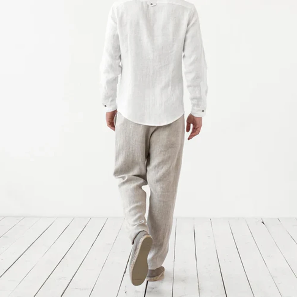 Классические мужские льняные брюки прочные летние универсальные легкие для пляжного офиса и повседневного стиля