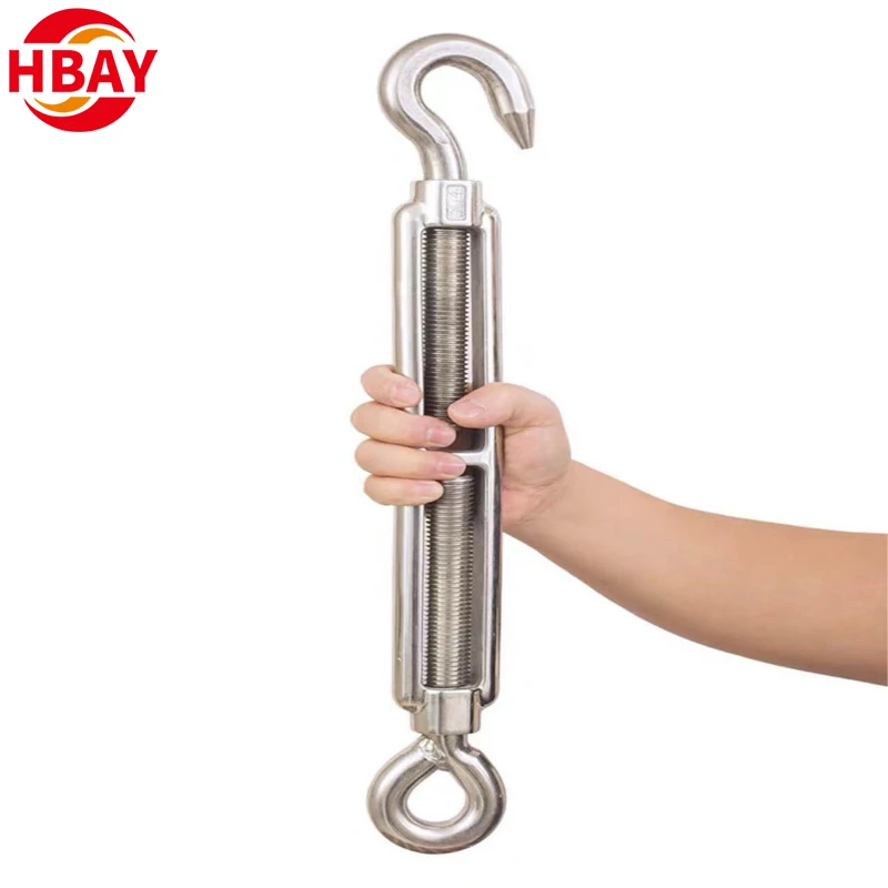 MM6 Stainless Steel 304 Hook & Hook Turnbuckles Adjustable Wire Rope Tensioner For Sun Shade Tent Installation