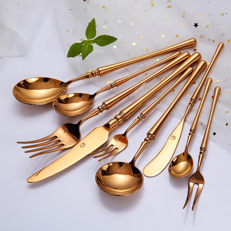 Best Selling Copper Cutlery Rose Gold Spoon and Fork Mirror Polish Flatware Set Stainless Steel