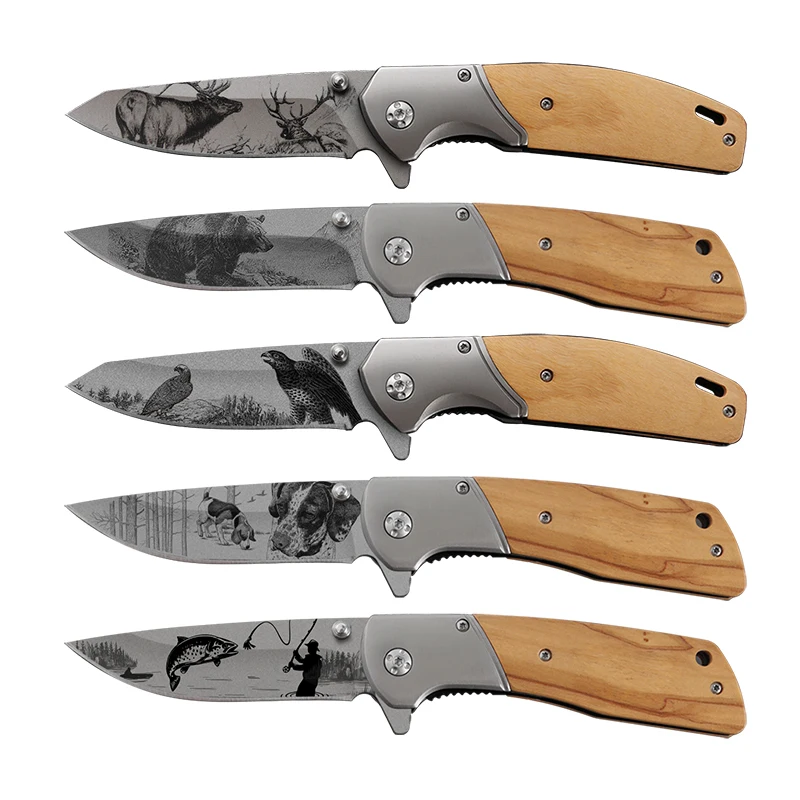 Camping Wood Handle Sharp Blade Edge EDC Survival Tactics Outdoor folding hunting pocket knife for Hunting Survival outdoor