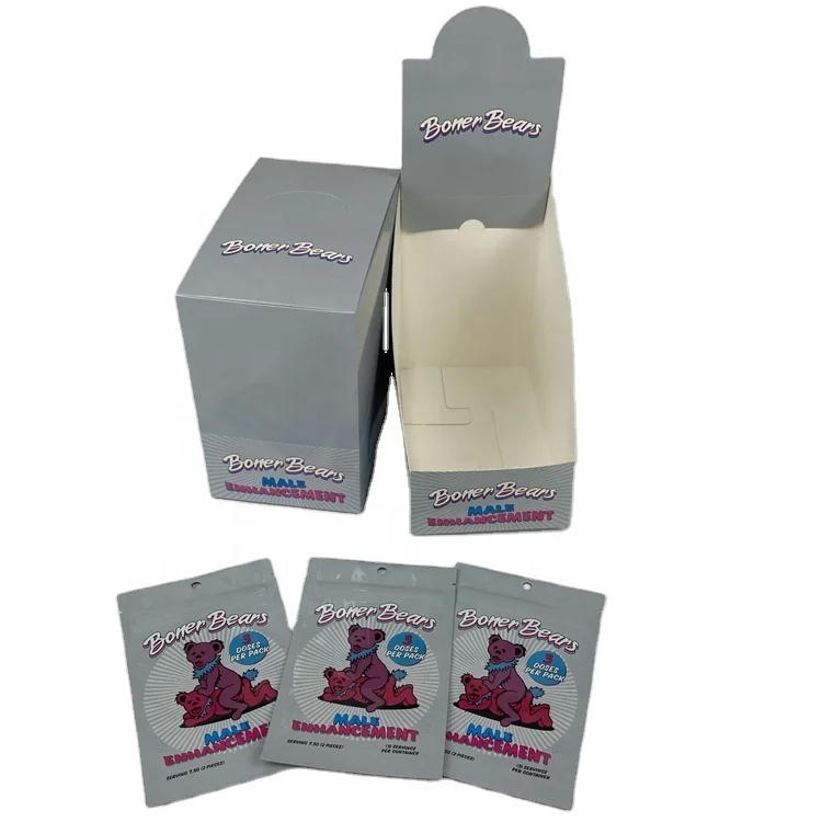 Gummies Display Boxes Men Enhancement Sexual Packaging 15pcs Edible Bags Counter Display Paper Box Mushroom Chocolate Packaging