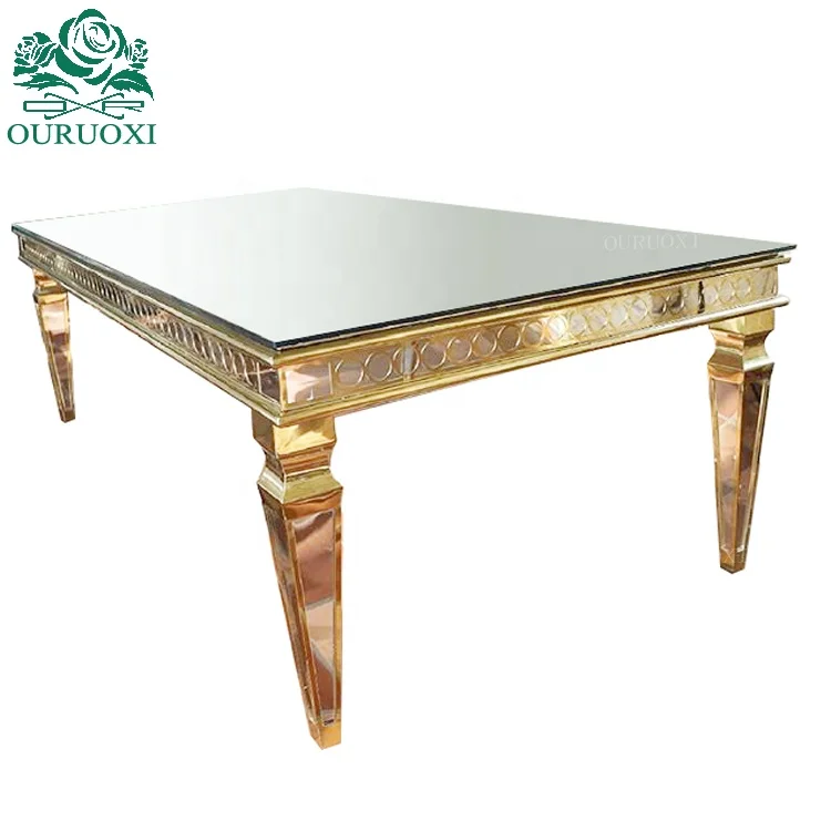 Wedding Furniture Rectangle Mirror Surface Hotel Room Dining Tables