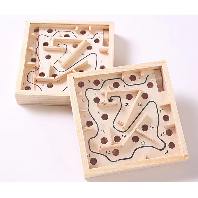 Creative wooden mini maze toy handheld game kids educational learning toys custom logo