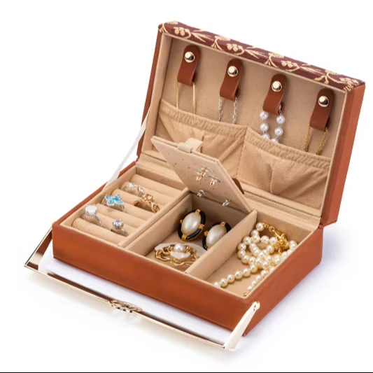 Portable Travel Jewelry Organizer Box Luxury Leather Case for Easier Access and Organization while on the Go