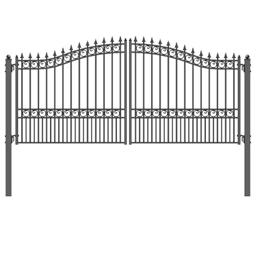 Прочные садовые стальные декоративные ворота поворотная подъездная дорожка черные 14/20 футов из двойного кованого железа