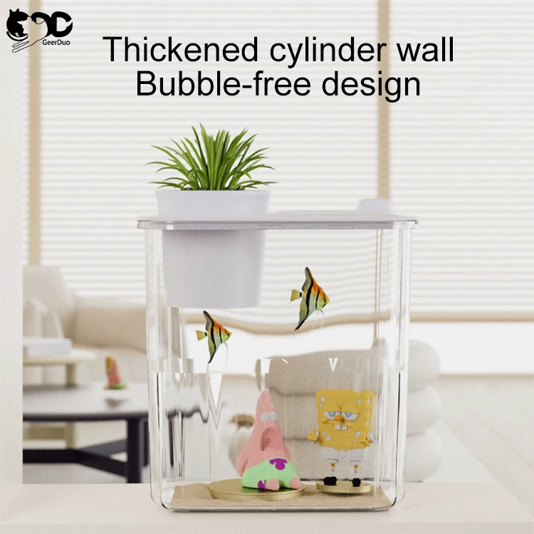 Geerduo Thickened Cylinder Body Amphibious Ecological Transparent Plastic Fish Tank Aquarium for Living Room Landscape Tabletop