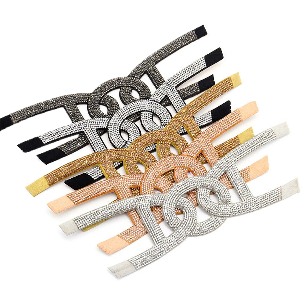 UP003 fashion bling glass decoration rhinestone sandals upper material slipper semi finished shoe uppers