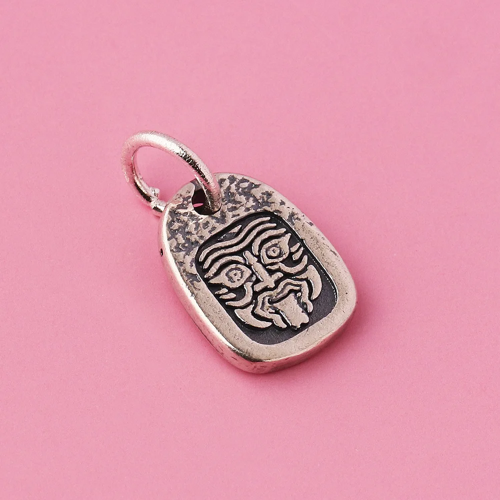 925 Tibetan Silver Zaki Temple God of Wealth Pendant with Wen Play Side Clip Accessories for Jewelry Components