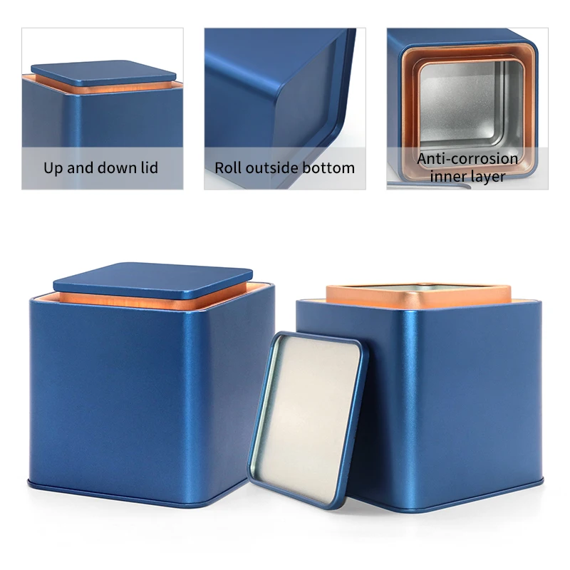 Square Tea Tin Box Metal Jewelry Gift Tin Can Packaging For Cookies Wholesale Custom Tinplate coffee bean Tin Box