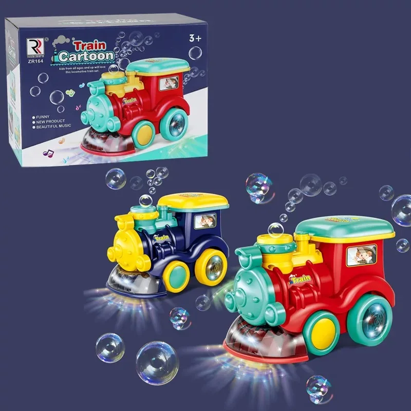 Chenghai Factory Bump and Go Cartoon B/O Blowing Bubble Maker Toys Train for Kid with Lights and Sounds