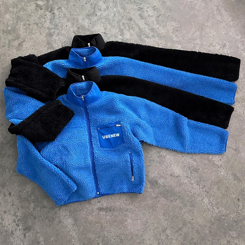 Custom Logo High Quality OEM Design Embroidered Full Pattern Sherpa Polar Fleece Zip Up Jacket For Men