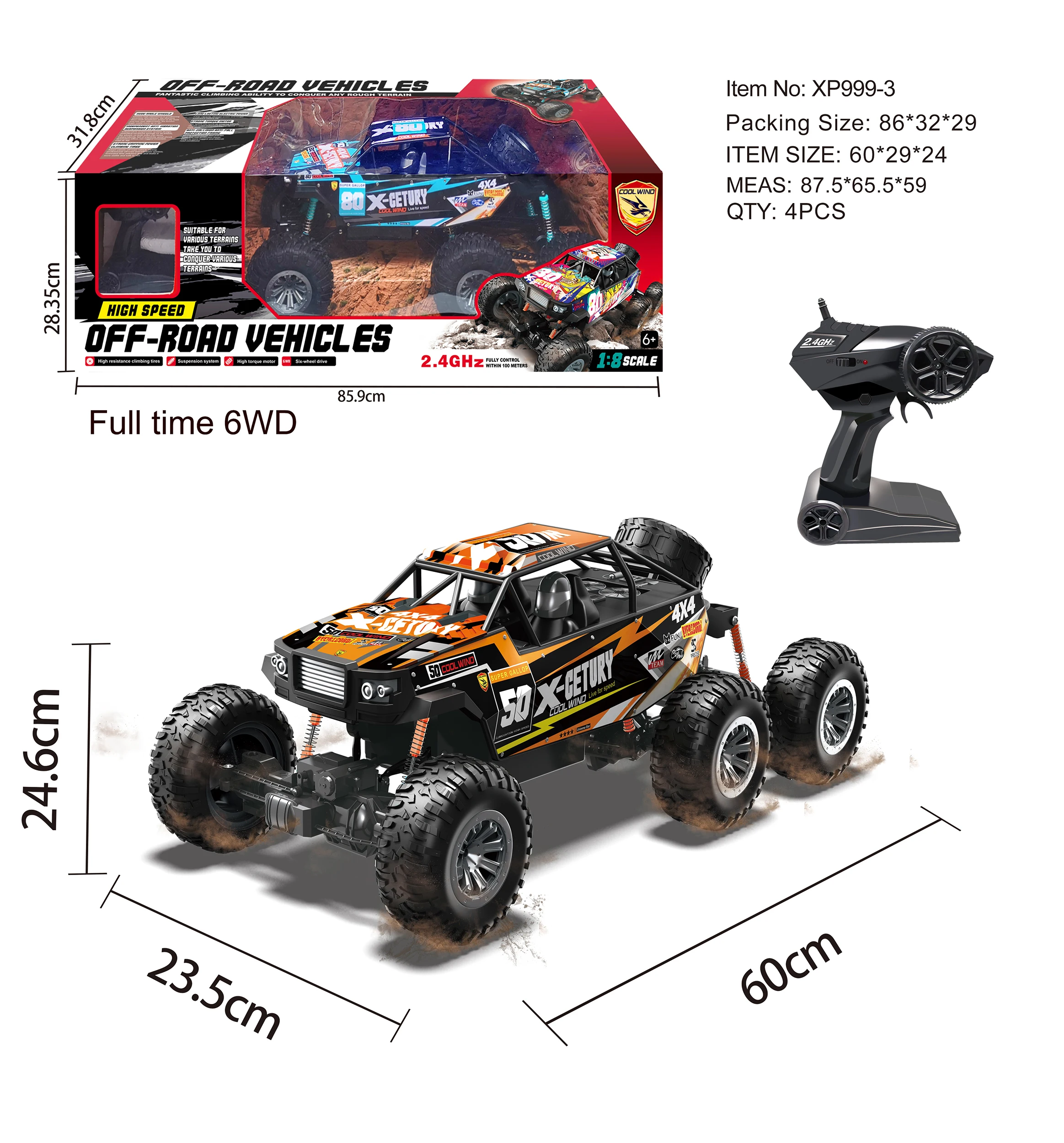 1 8 Top Race Radio Controlled Toy RC Rock Crawler 6WD Off Road Remote Control RC Car