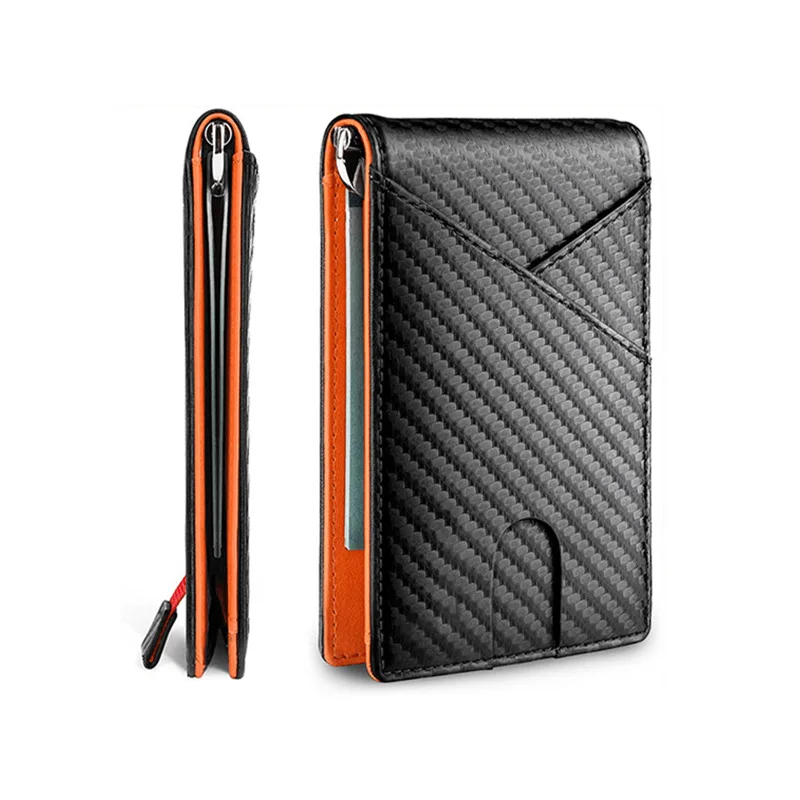 2021 Wholesale Carbon Fiber Leather Card Holder Wallet RFID Blocking Slim Money Clip Leather Wallet