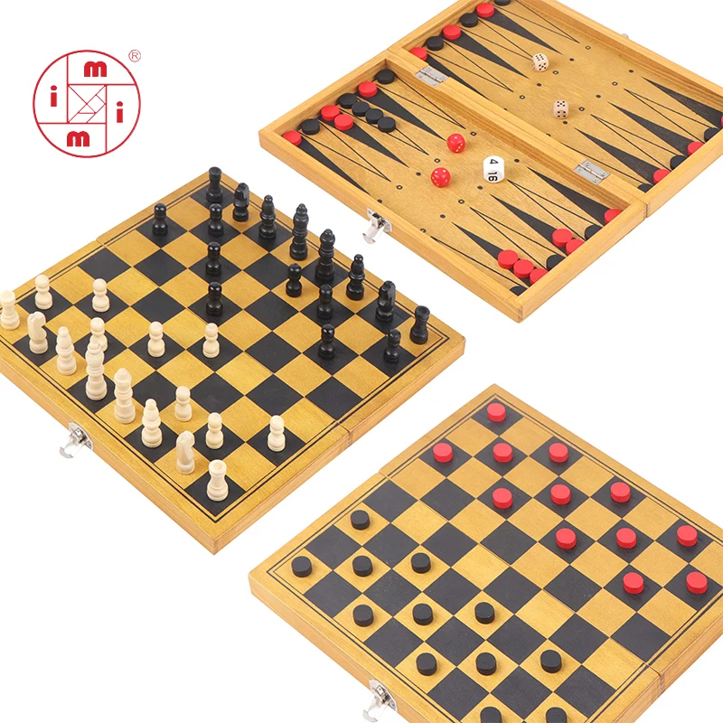 Best Selling Wooden Chess Checkers Backgammon 3 in 1 Folding Board Adult Game Chess Checkers For Gift
