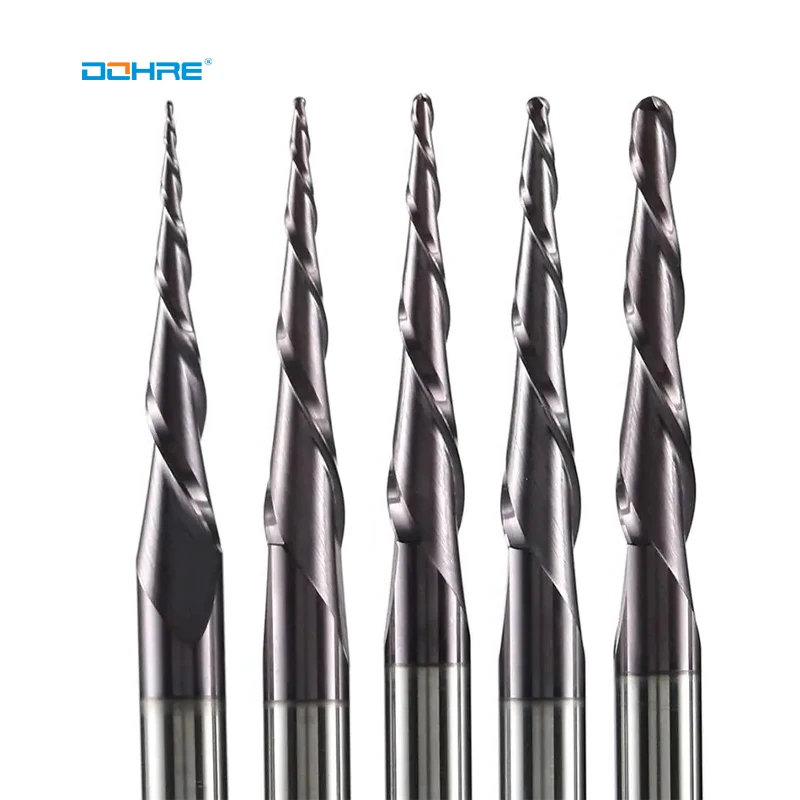 Dohre High Hardness high speed 4mm 6mm 8mm 1/4 inch solid carbide taper endmill ball head milling cutter