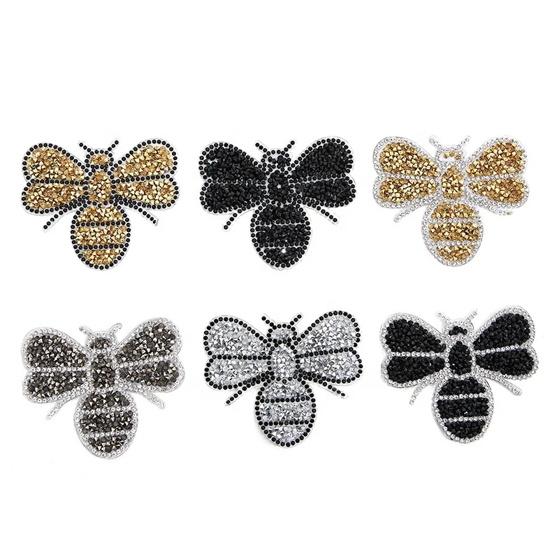 Bee Patches  Hox Fix Rhinestone Appliques Patches Iron on Cute Animals Designer Beaded Bling Colorful DIY Bee Patches For Kids