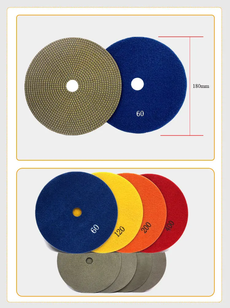 Premium 7' Metal Bond Electroplated Granite Grinding Diamond Metal Bond Polishing Pads For Granite Marble