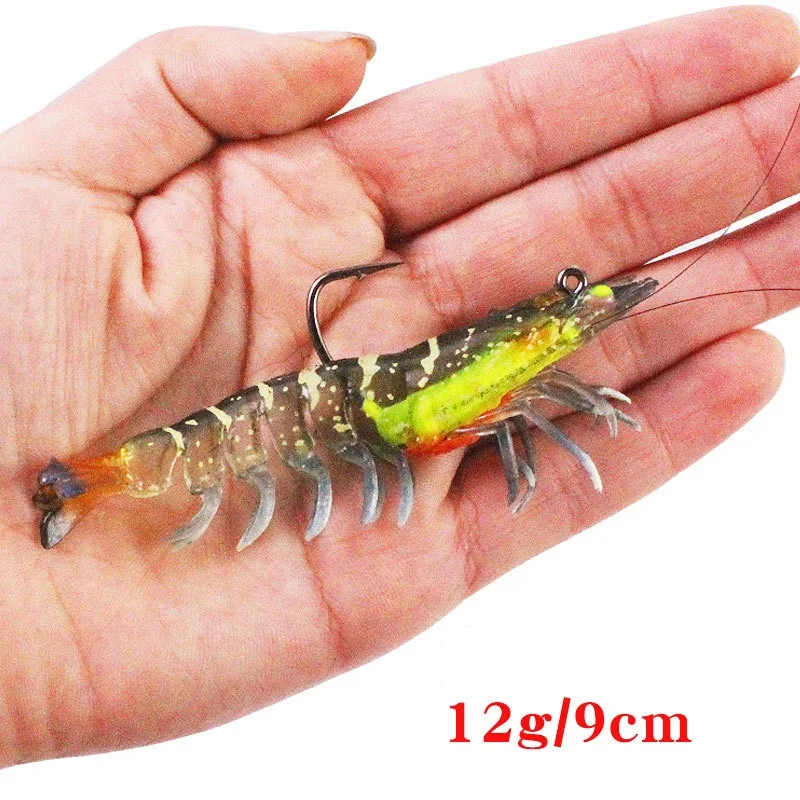 Tackle Bait Sea Fishing Lures Luminous Lead Shrimp Bait Soft Prawn Lure with Hook PVC Lake Trout Lures