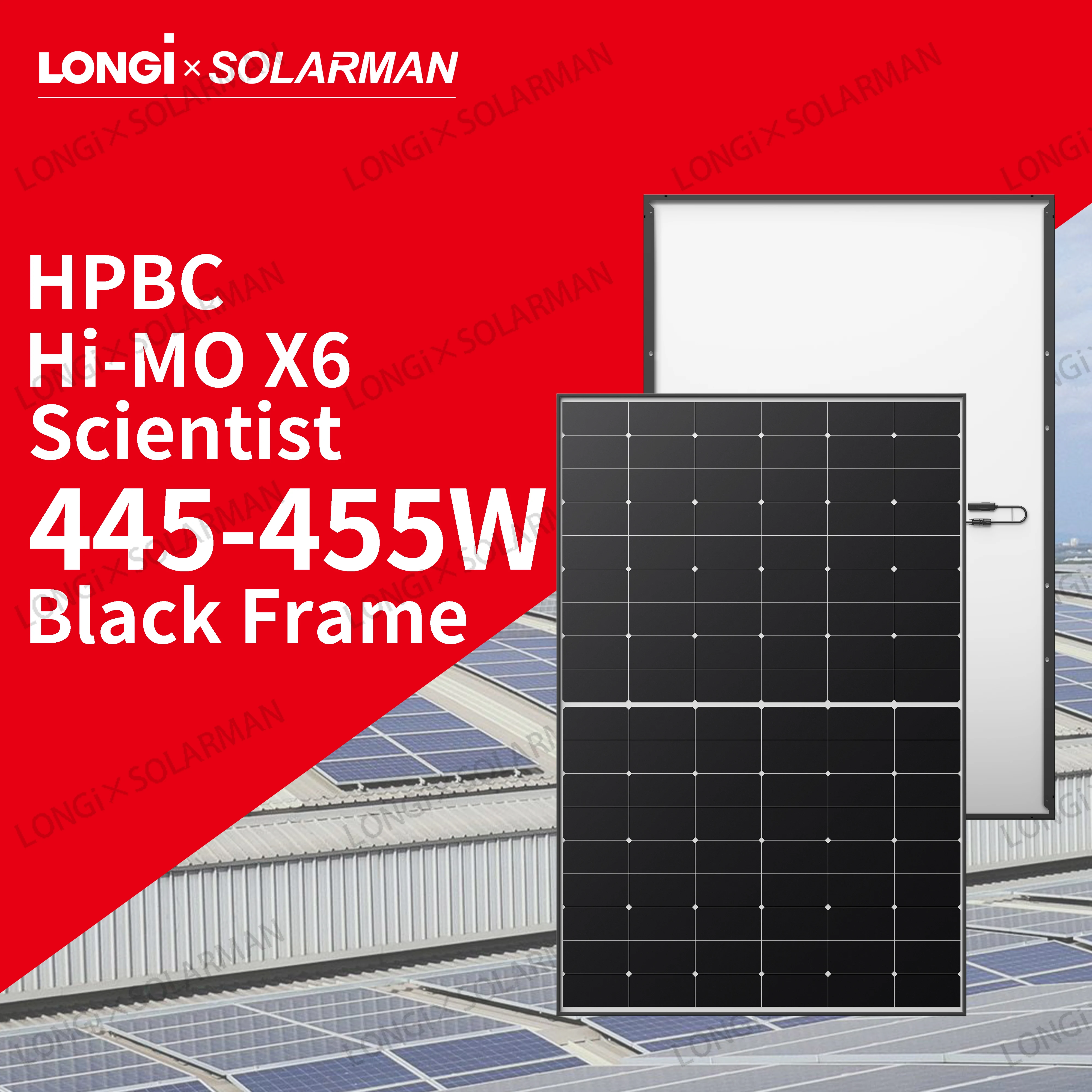 LONGi Hi-MO X6 Scientist LR5-54HTH 445-455M HPBC Technology Black Frame LONGi solar panel module 445W 450W 455W