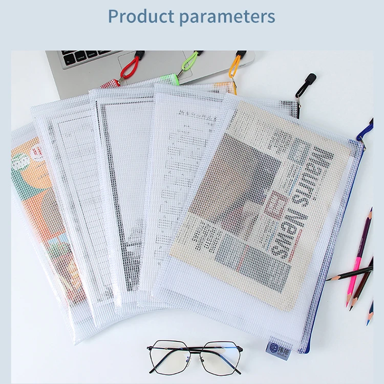wholesale clear pvc mesh a4 b4 plastic waterproof zipper pouch traveling office supplies file folder document bag