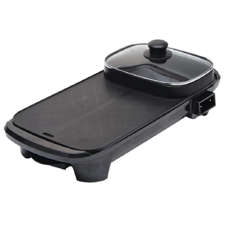 OEm 1600W Black Non-Stick bbq steak grill 2 in 1 hotpot Electric Griddle contact pan Wholesaler