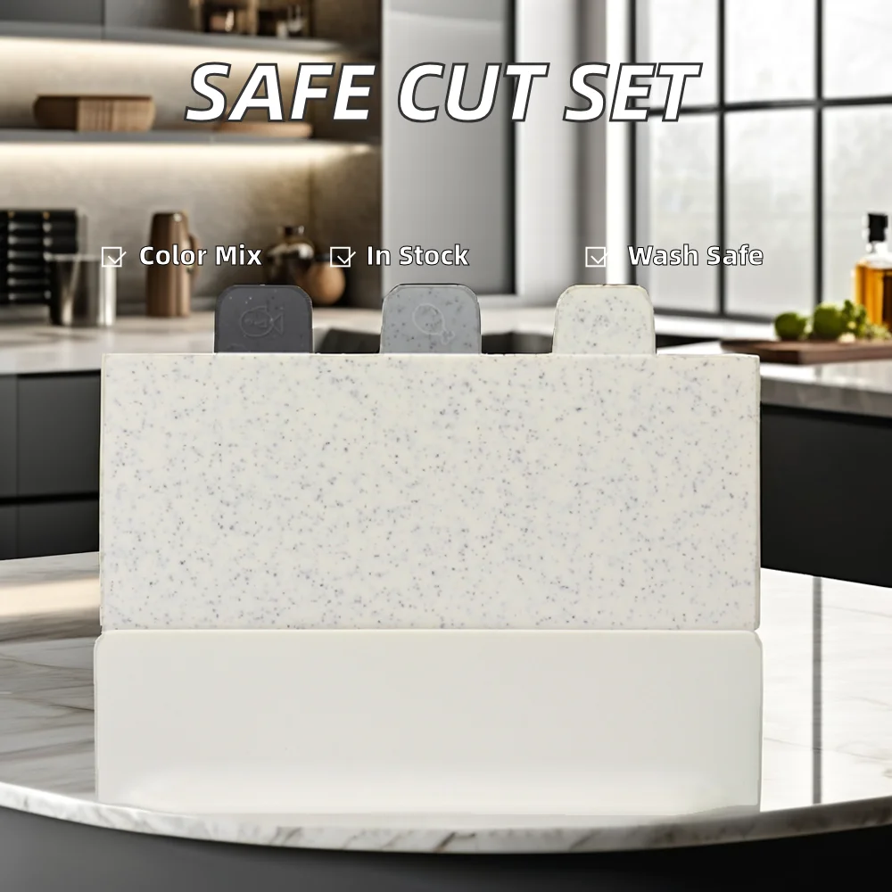 Kitchen Index Color-Coded Cutting Boards Set 3-Piece Wood Meat Board Chopping Raw Meat Dishwasher Safe Large Handle Box